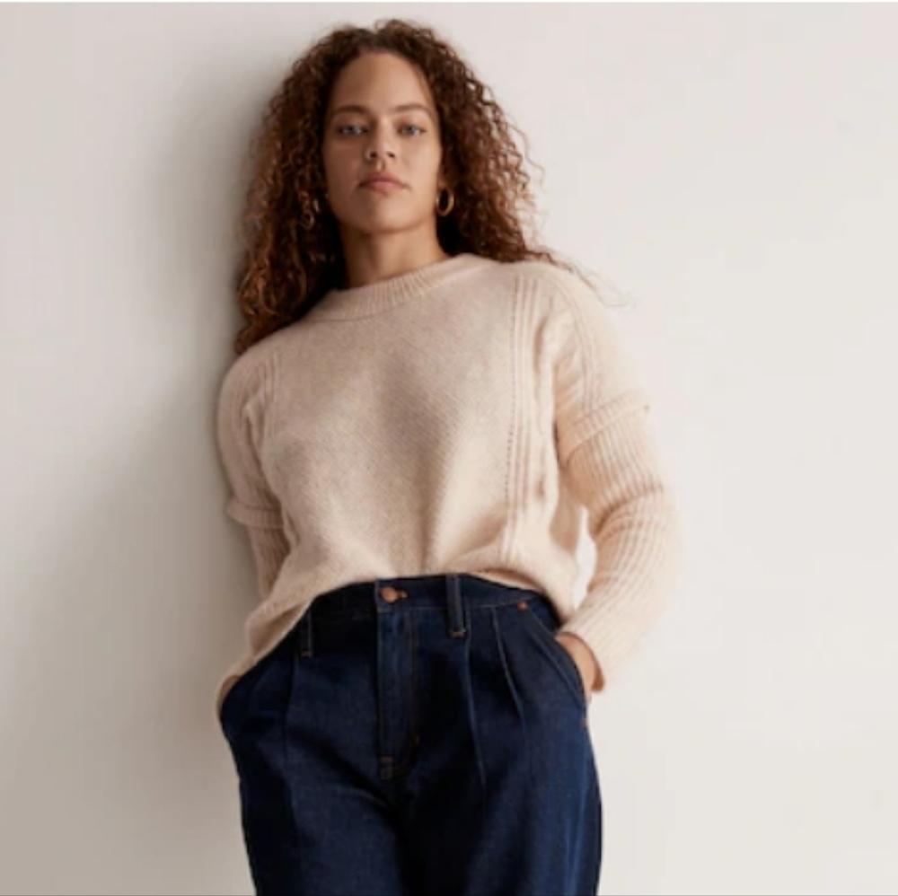 Madewell Plus Size Cable Havener Pullover Sweater Heather Powder